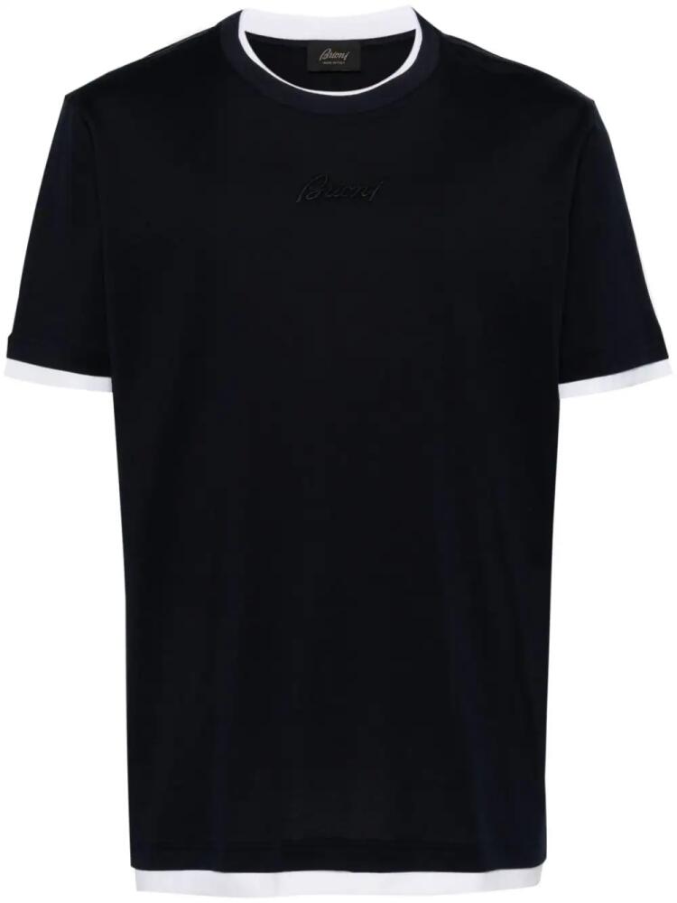 Brioni logo-embroidered cotton T-shirt - Blue Cover