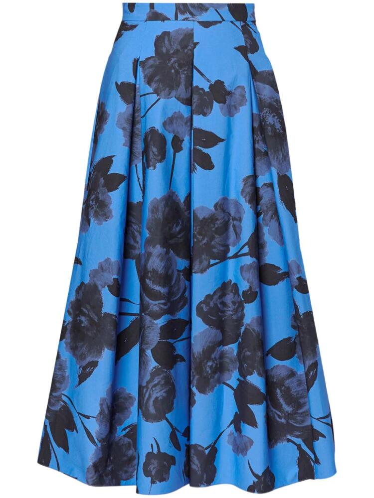 ERDEM floral-print pleated poplin skirt - Blue Cover