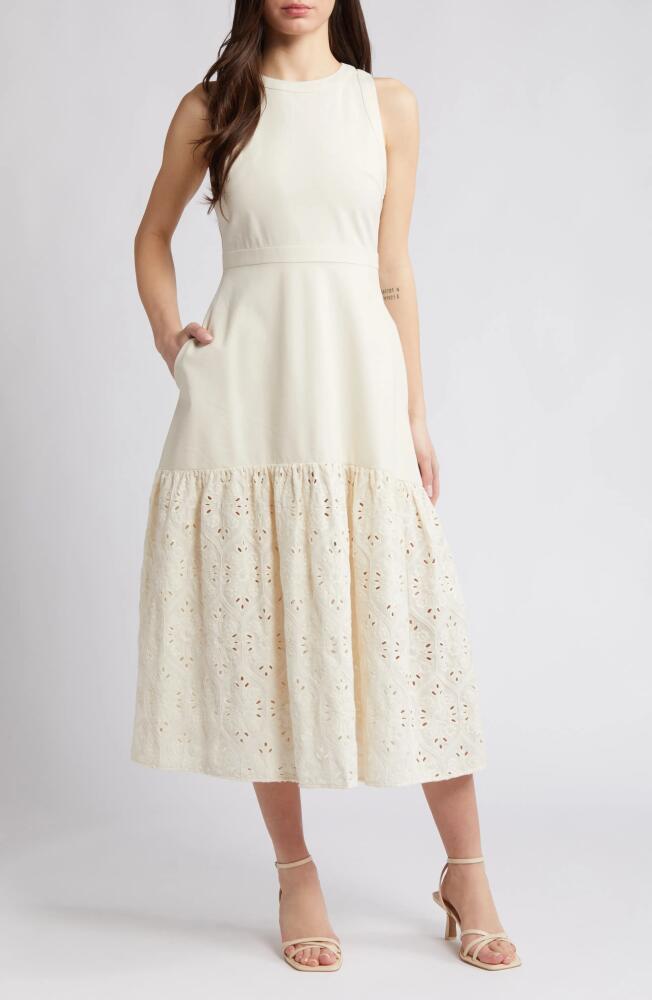 En Saison Cordelia Mixed Media Cotton & Linen Midi Dress in Natural Cover