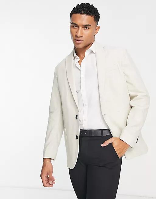 New Look relaxed fit linen suit jacket in off white Cover