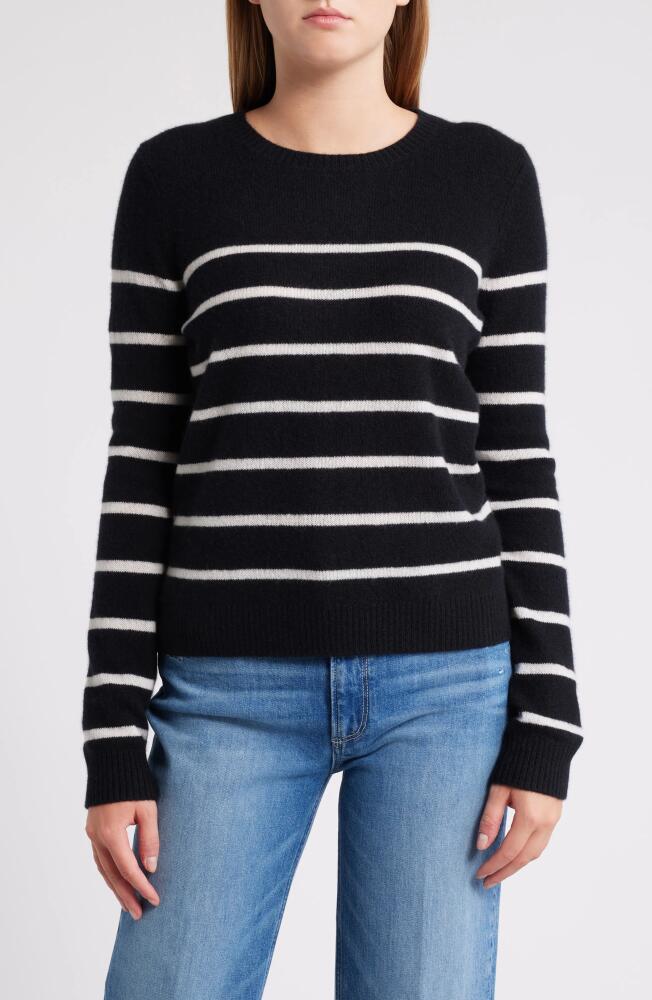 caslon(r) Cashmere Crewneck Sweater in Black- Ivory Stacy Stripe Cover