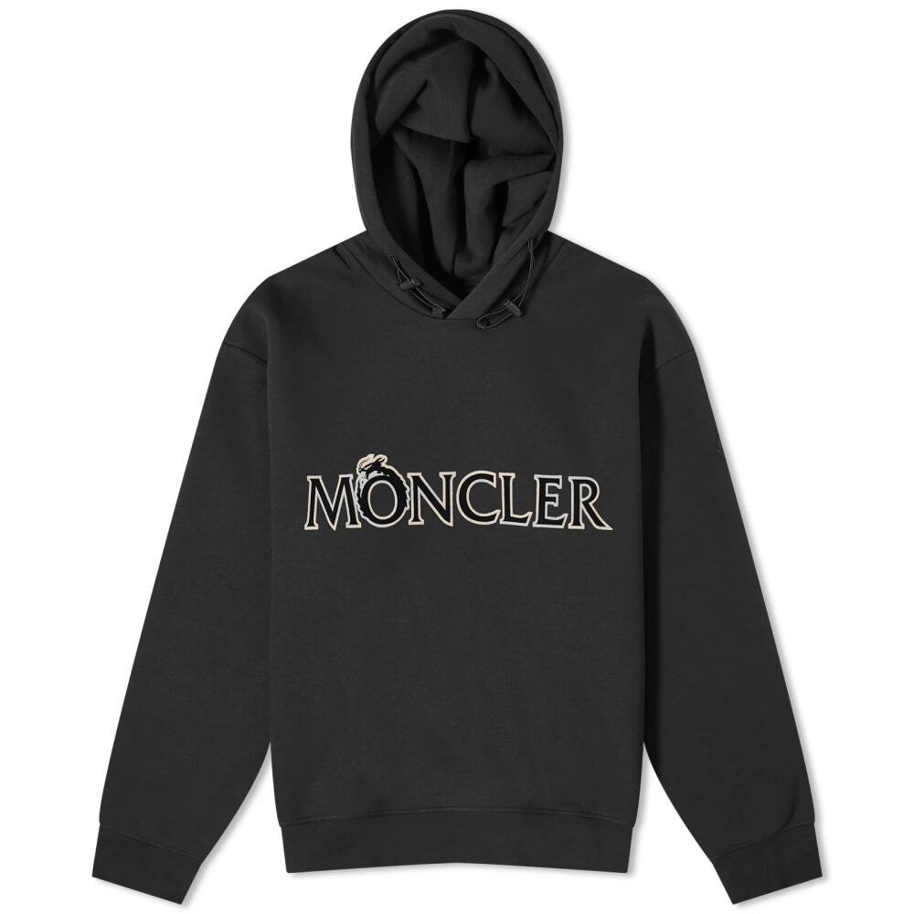 Moncler Men's Dragon Flocked Logo Popover Hoody in Black Cover