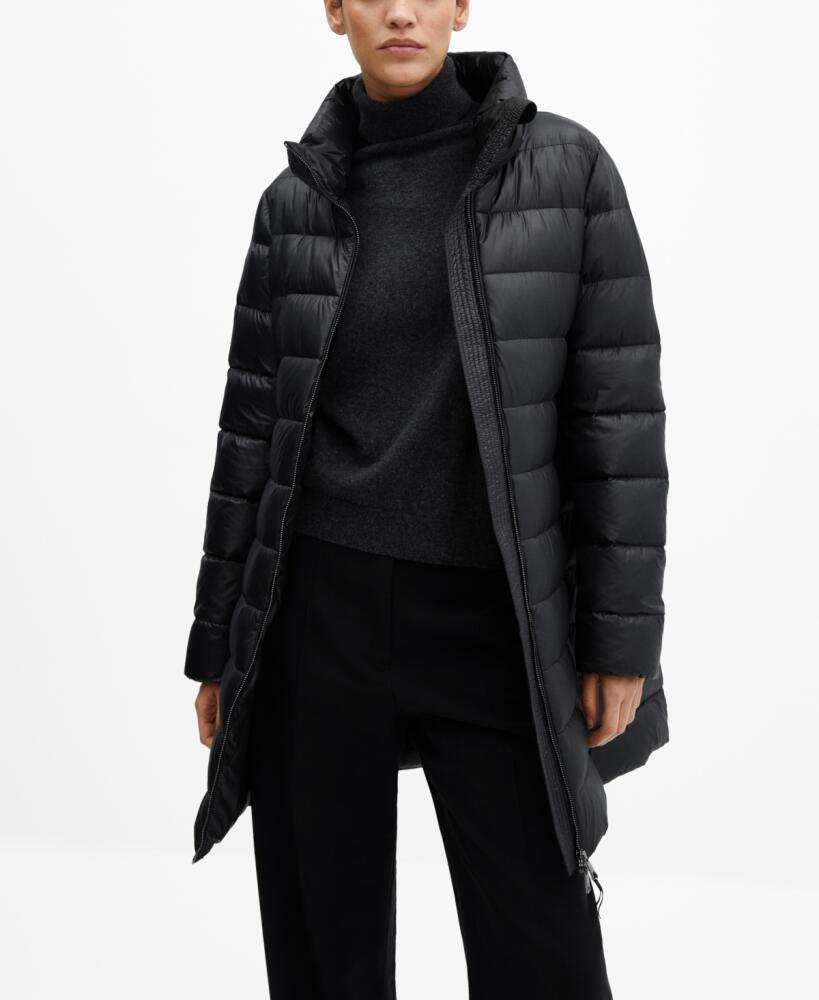 Mango Women's Water-Repellent Feather Coat - Black Cover