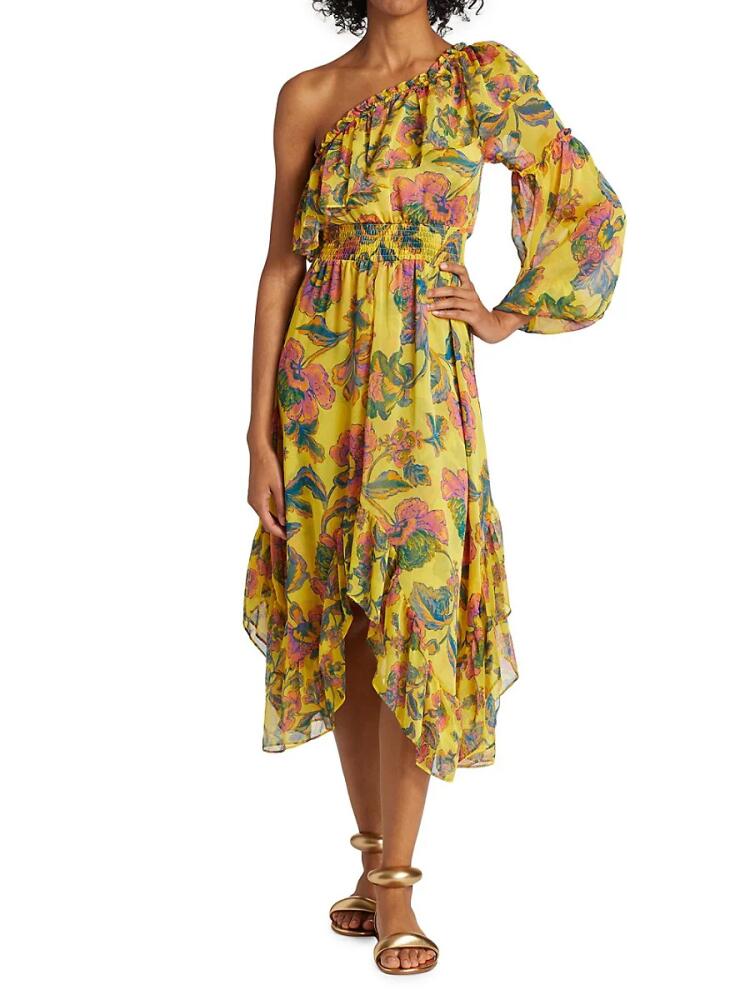 Misa Los Angeles Women's Vola Asymmetric One Shoulder Midi Dress - Yellow Multicolor Cover