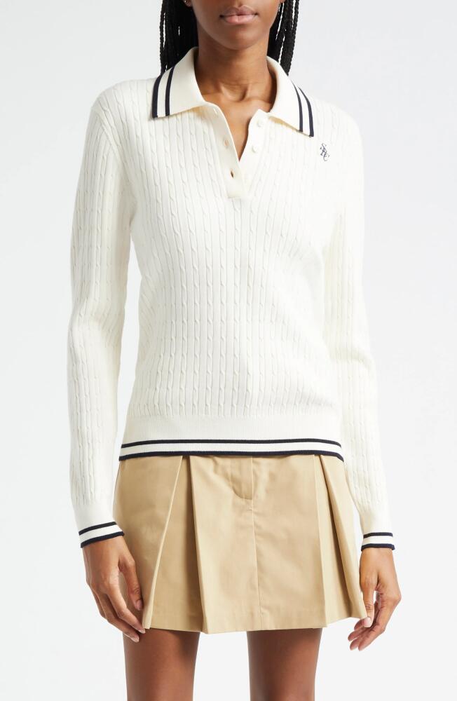 Sporty & Rich Cable Tipped Long Sleeve Polo Sweater in Cream Cover