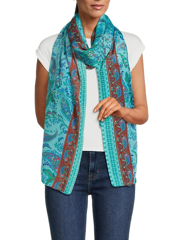 La Fiorentina Women's Paisley Print Silk Blend Scarf - Blue Cover