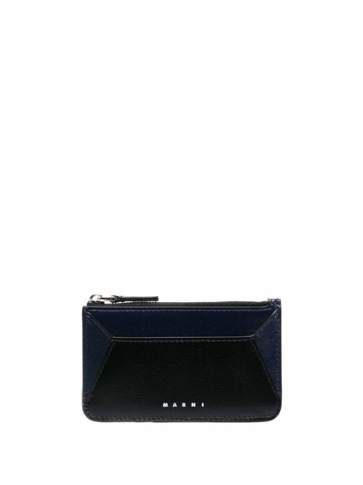 Marni logo-print leather card holder - Blue Cover