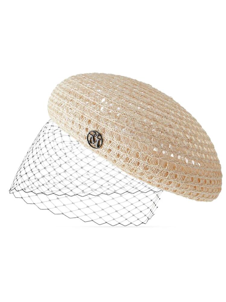 Maison Michel Emily veil-embellished knitted berret - Neutrals Cover