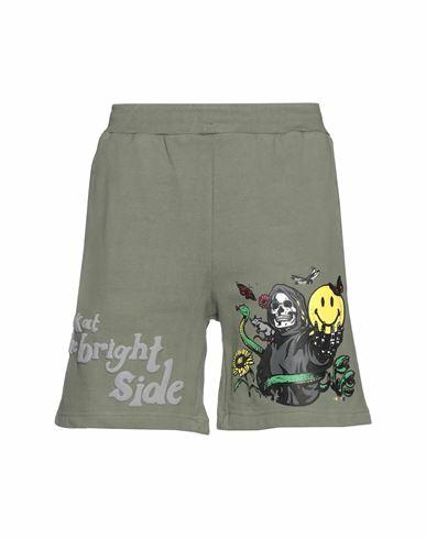 Market Smiley Look At The Bright Side Sweatshorts Man Shorts & Bermuda Shorts Military green Cotton Cover