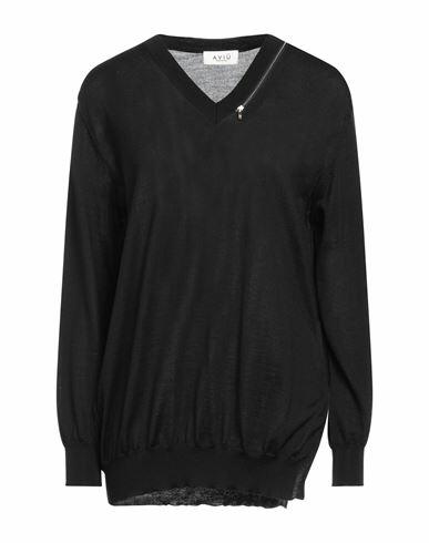 Aviù Woman Sweater Black Virgin Wool, Silk Cover