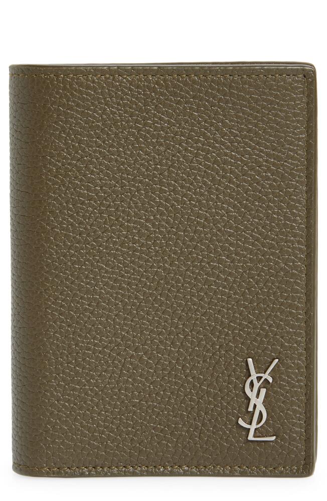 Saint Laurent Tiny Monogram Bifold Leather Wallet in Kaki Fonce Cover