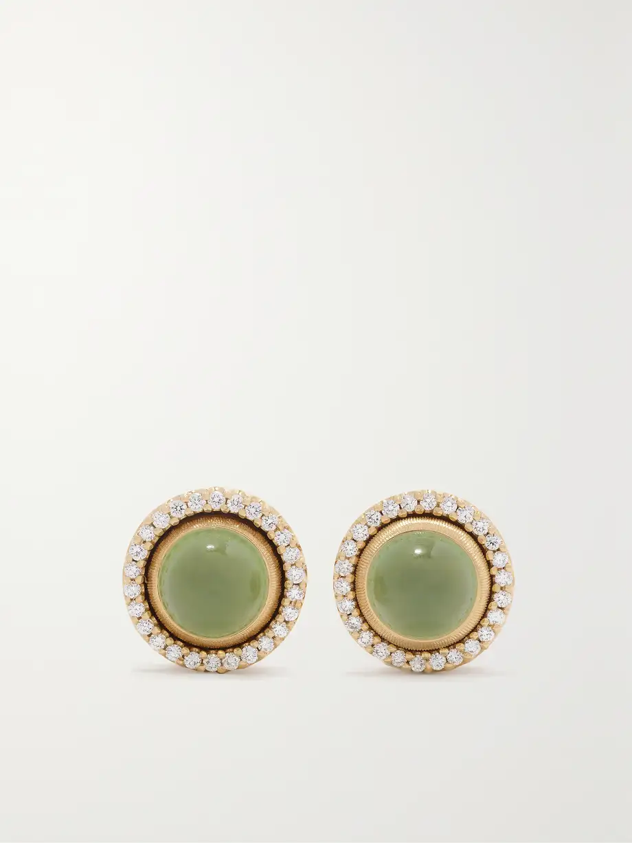 OLE LYNGGAARD COPENHAGEN - Lotus 18-karat Gold, Serpentine And Diamond Earrings - Green Cover