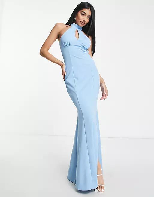 Little Mistress halter neck maxi prom dress in blue Cover