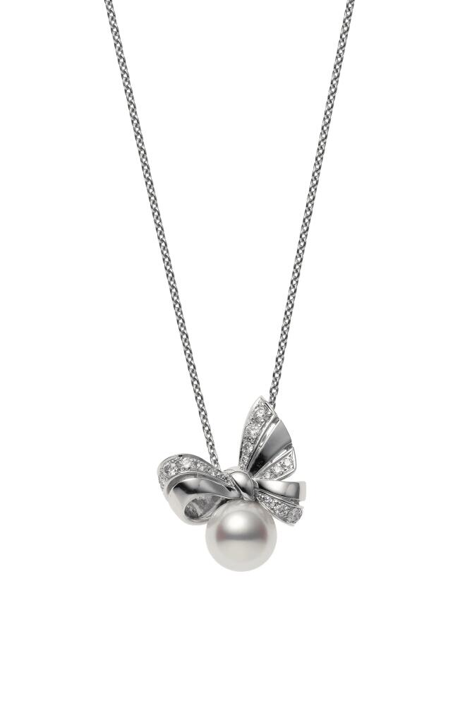 Mikimoto Ribbon Diamond & Pearl Pendant Necklace in White Gold/Pearl Cover