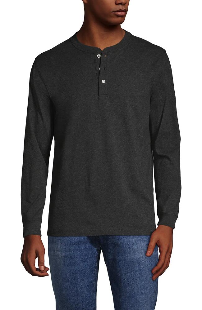 Lands' End Super-T Long Sleeve Henley Shirt in Dark Charcoal Heather Cover