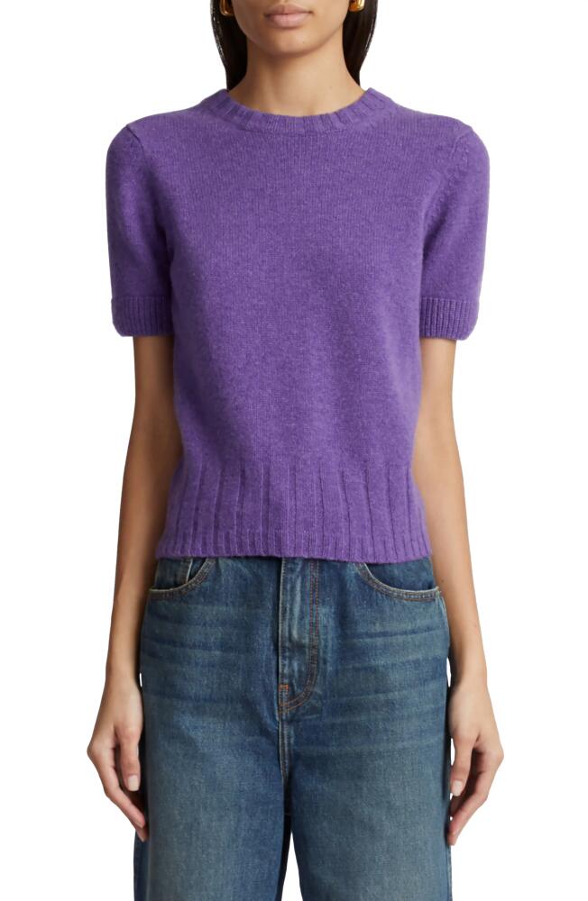 Khaite Luphia Short Sleeve Cashmere Sweater in Violet Cover