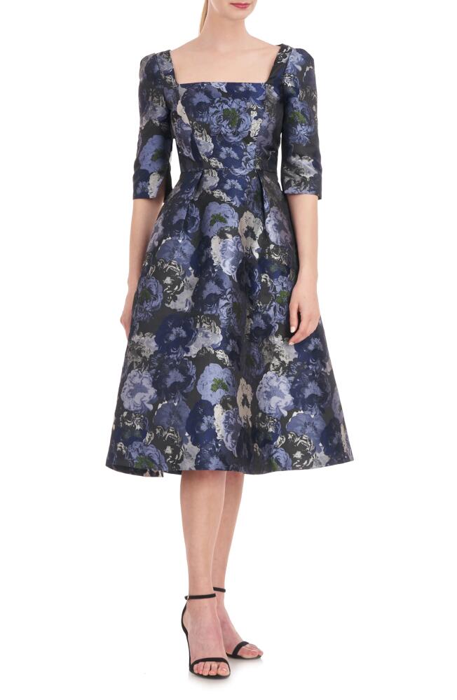 Kay Unger Piper Floral Jacquard Fit & Flare Midi Dress in Cornflower Cover