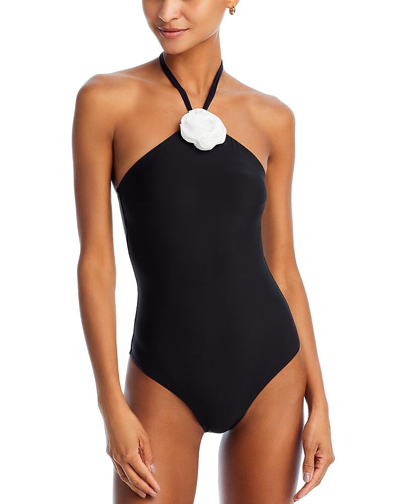 Aqua Rosette One Piece Halter Swimsuit Cover