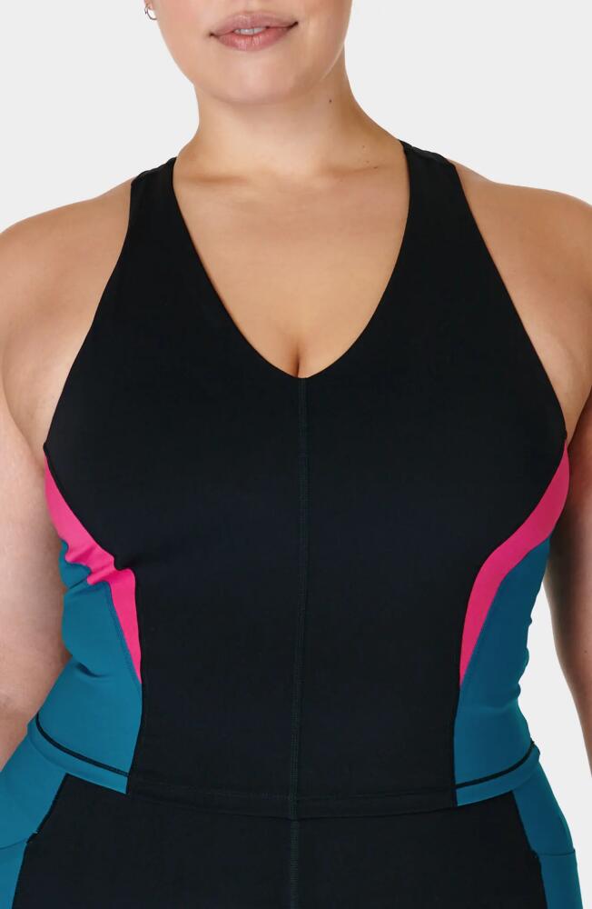 Sweaty Betty Power Colorblock Racerback Tank in Black Beetpink Reefteal Cover