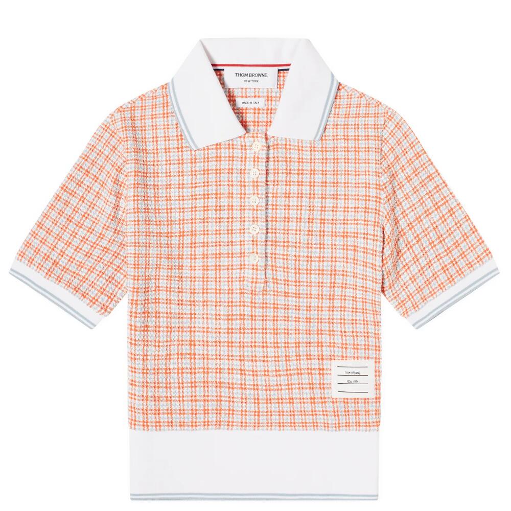 Thom Browne Women's Short Sleeve Tweed Polo Shirt Top in Orange Cover