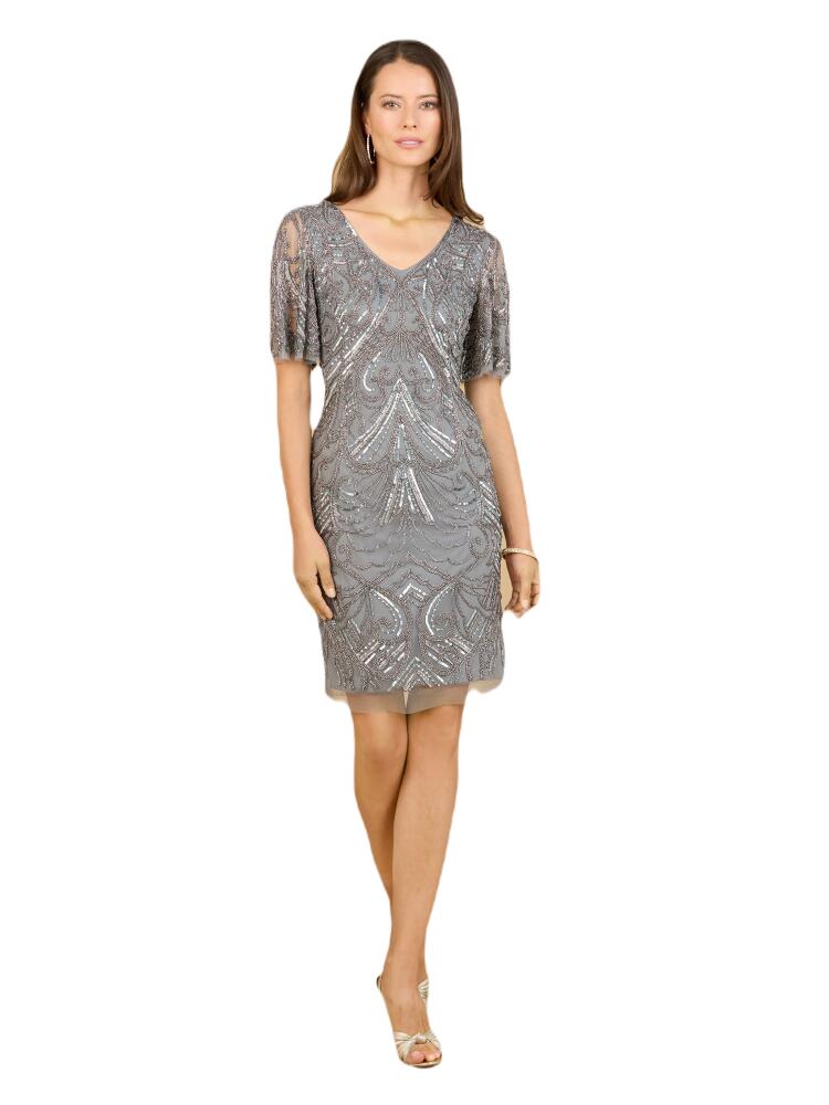 LARA New York Beaded Cocktail Dress with Short Sleeves in Smokegrey Cover