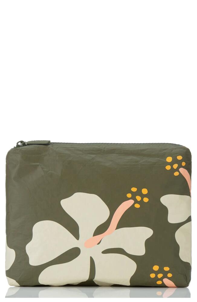 Aloha Collection Small Water Resistant Tyvek® Zip Pouch in Sand Dollar/Olive Cover