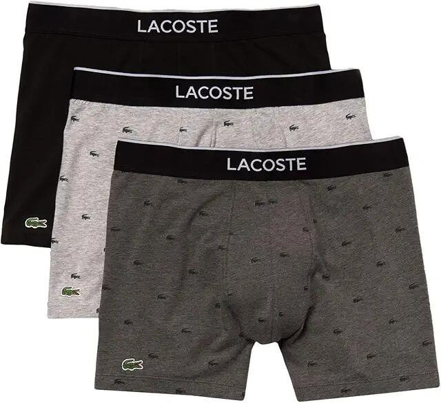 Lacoste Boxer Briefs 3-Pack Casual Lifestyle All Over Print Croc (Black/Pitch Chine/Silver Chine) Men's Underwear Cover