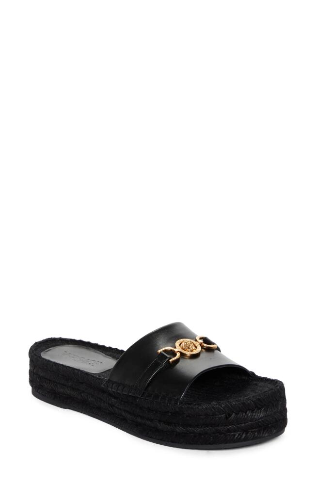 Versace Medusa '95 Espadrille Platform Slide Sandal in Black/Versace Gold Cover