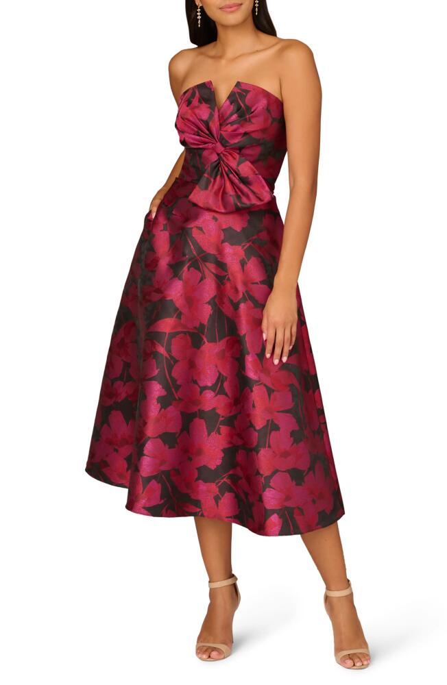 Aidan Mattox by Adrianna Papell Floral Jacquard Strapless Midi Cocktail Dress in Light Shiraz Cover