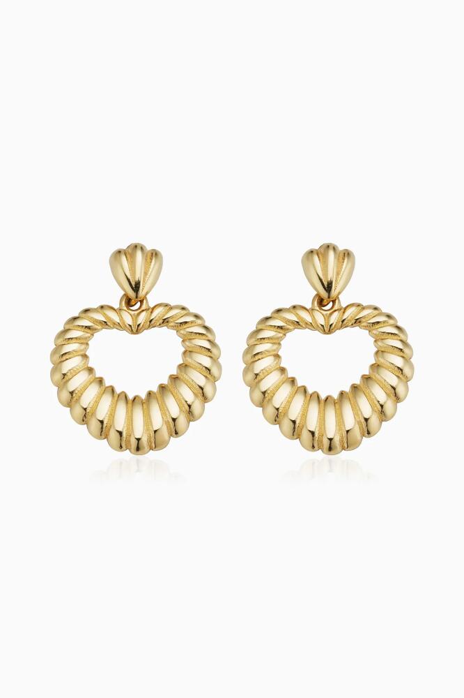 Oradina 14K Yellow Gold Retro Heart Drop Earrings Cover