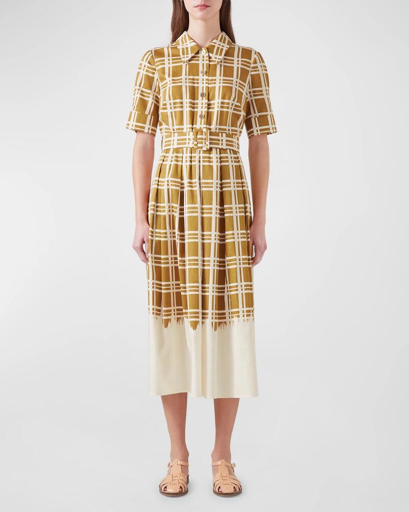 LK Bennett Dora Belted Grid-Print Cotton Midi Shirtdress Cover