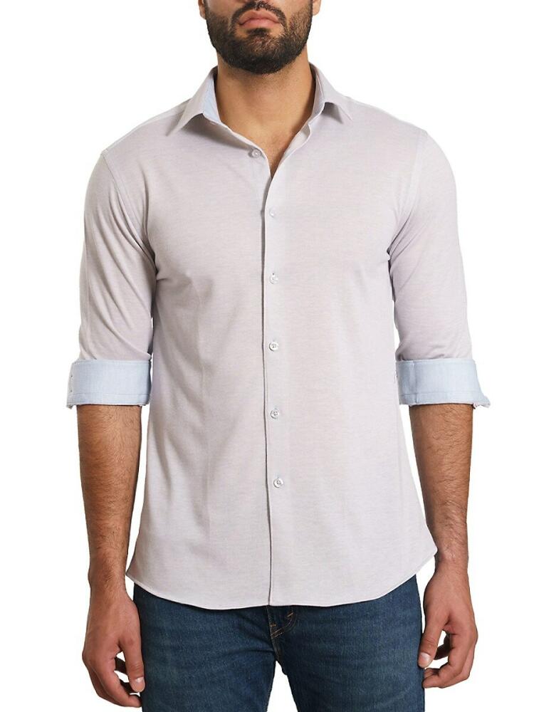 Jared Lang Men's Trim Fit Contrast Cuff Sport Shirt - Grey Cover