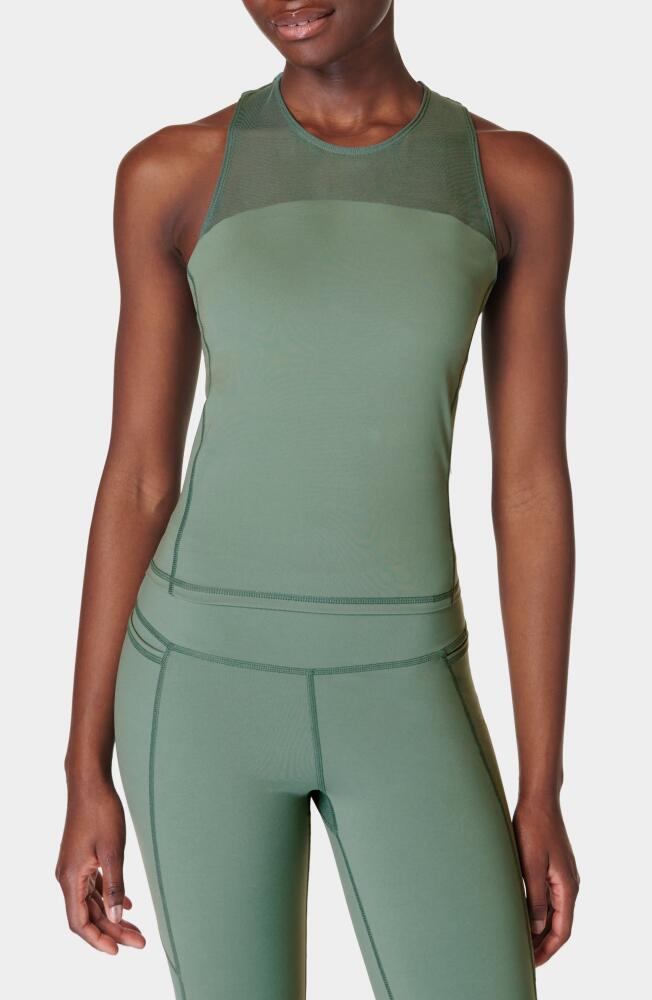 Sweaty Betty Power Illusion Mesh Workout Tank in Cool Forest Green Cover