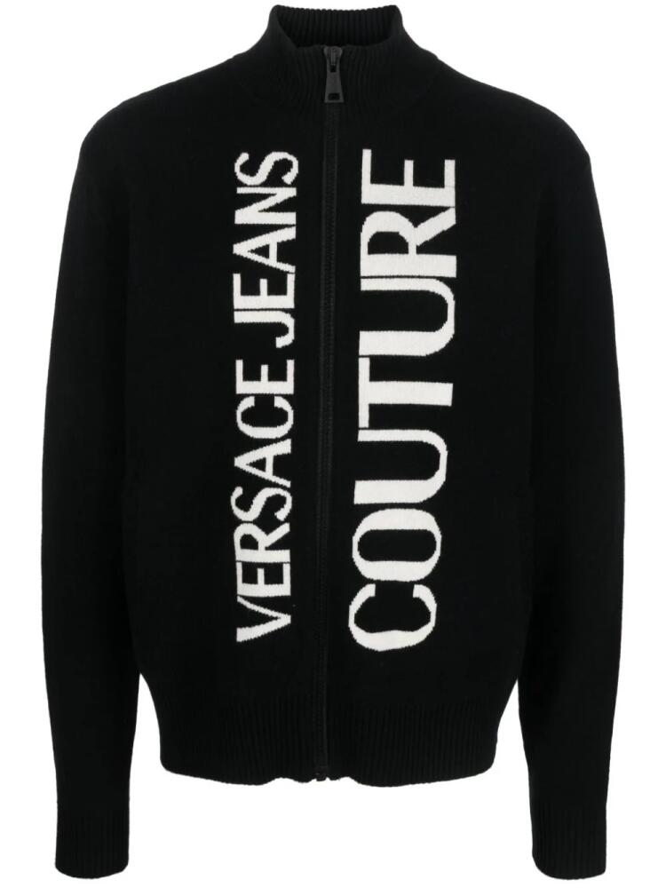 Versace Jeans Couture intarsia logo-knit zip-up jacket - Black Cover