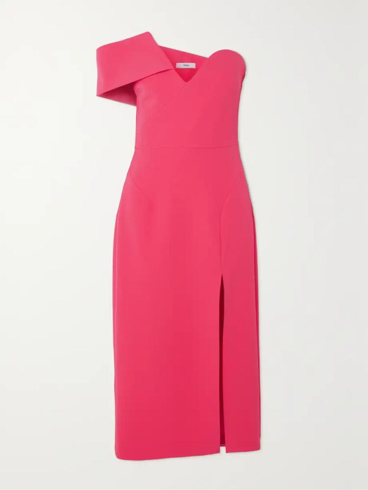 Safiyaa - Opal One-sleeve Draped Stretch-crepe Midi Dress - Pink Cover