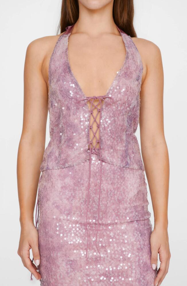 NASTY GAL Sequin Lace-Up Halter Top in Pink Cover