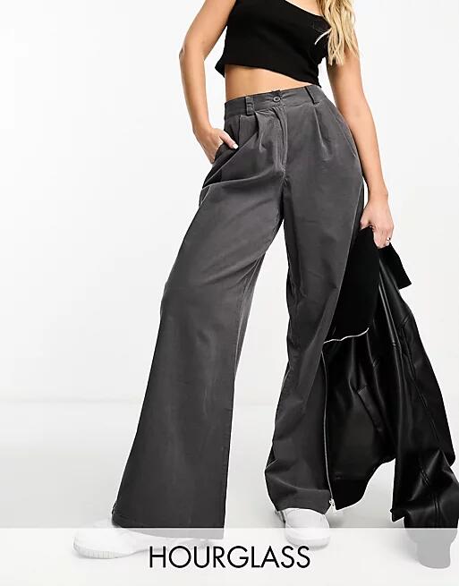 ASOS DESIGN Hourglass cord dad pants in gray Cover