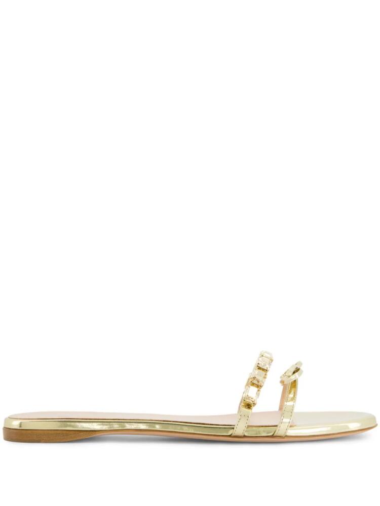 Giambattista Valli crystal-embellished flat leather slides - Gold Cover