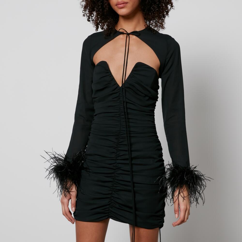 De La Vali Mame Feather-Trimmed Chiffon Mini Dress Cover