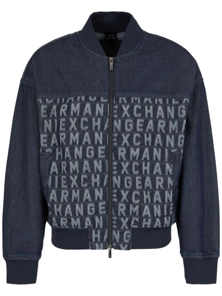 Armani Exchange logo-embroidered denim bomber jacket - Blue Cover