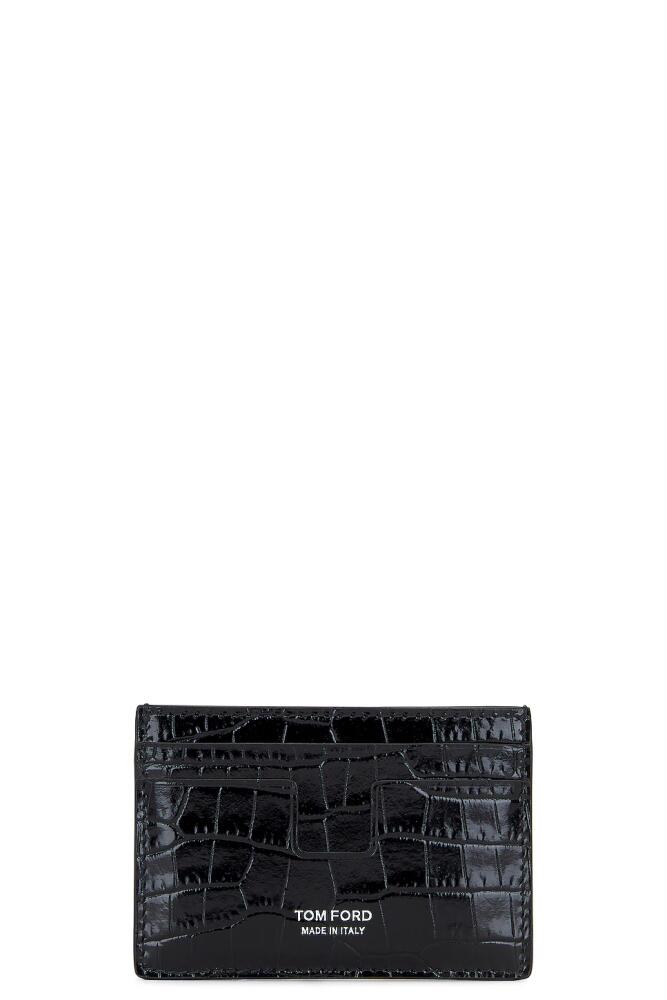 TOM FORD Printed Croc T Line Cardholder in Black Cover