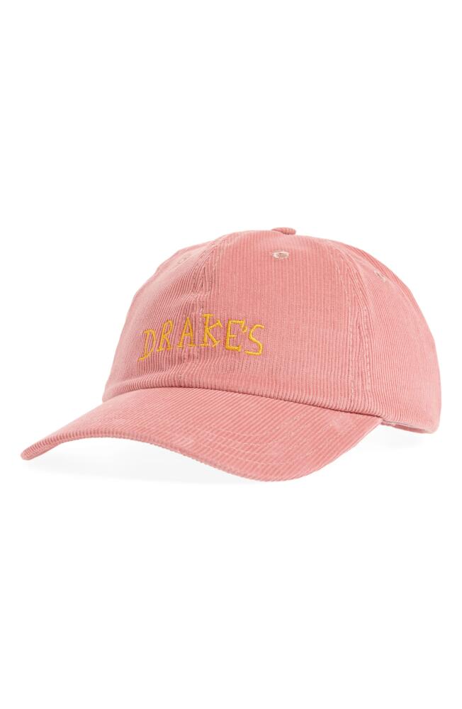 Drake's Embroidered Logo Corduroy Baseball Cap in Pink Cover