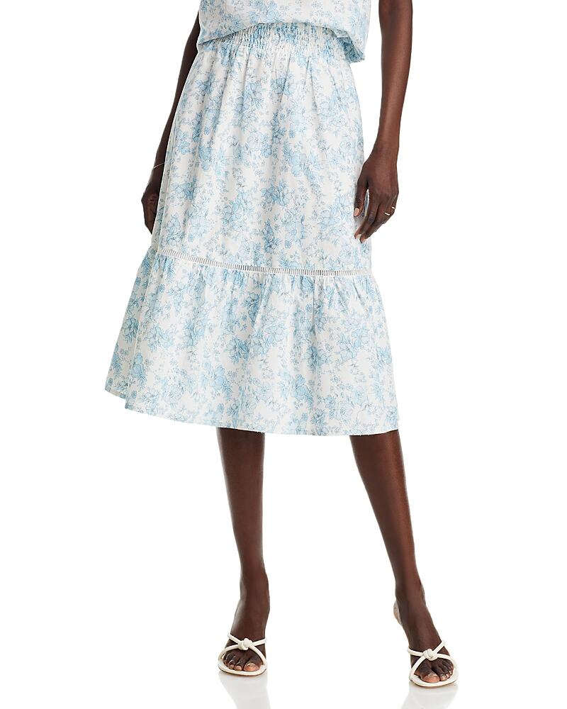 Aqua Floral Smocked Waist Midi Skirt - Exclusive Cover