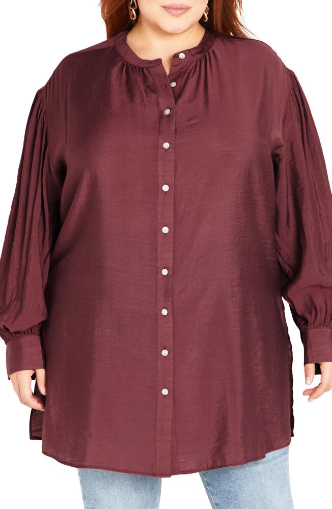 City Chic Joy Button-Up Tunic Shirt in Deep Rose Cover