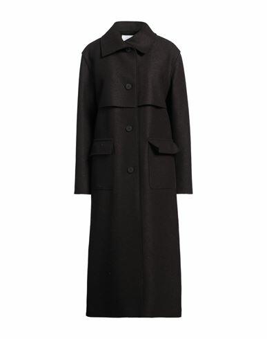 Harris Wharf London Woman Coat Dark brown Virgin Wool, Polyester Cover