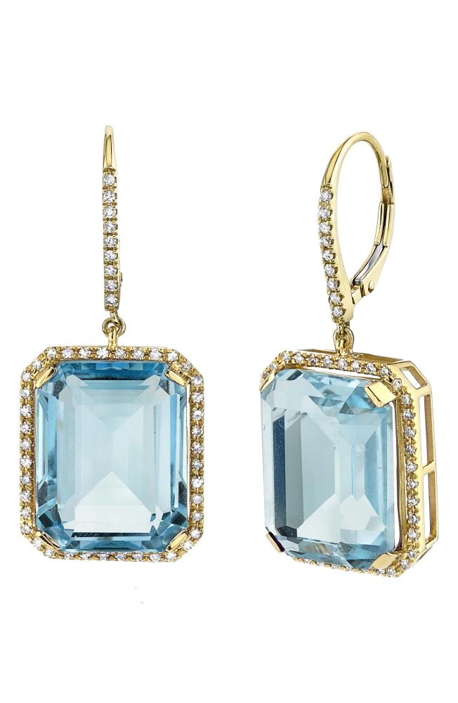 SHAY Portrait Quartz & Diamond Drop Earrings in Yellow Gold/Blue Crystal Cover