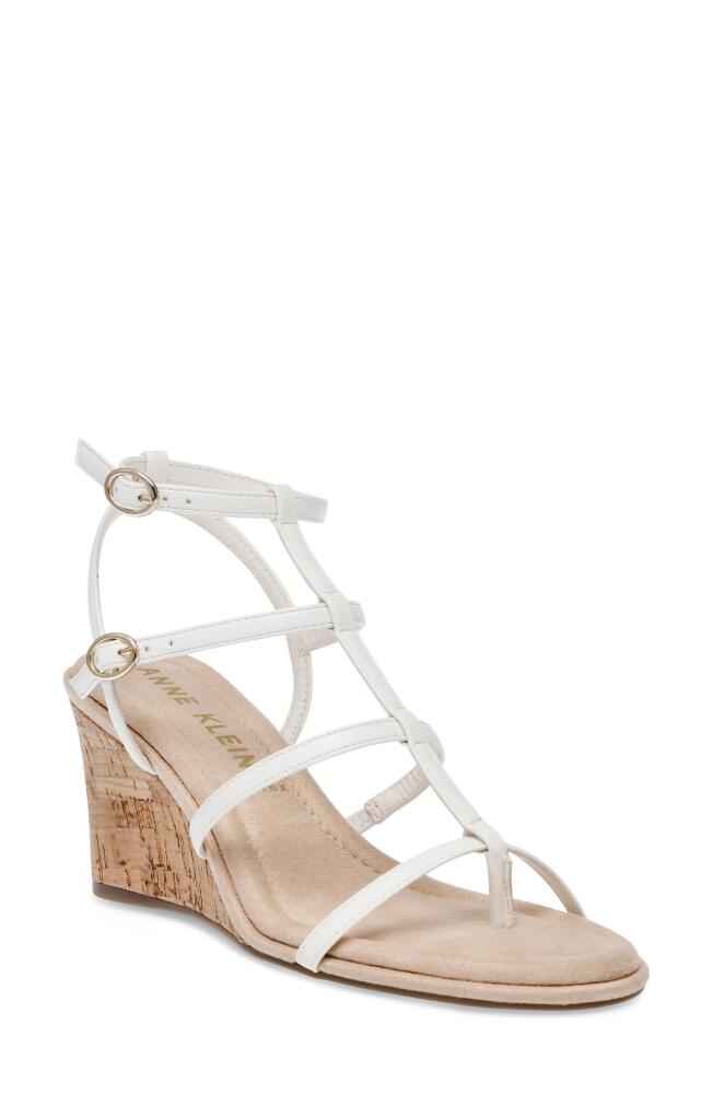 Anne Klein Sandy Cage Wedge Sandal in White Smooth Cover