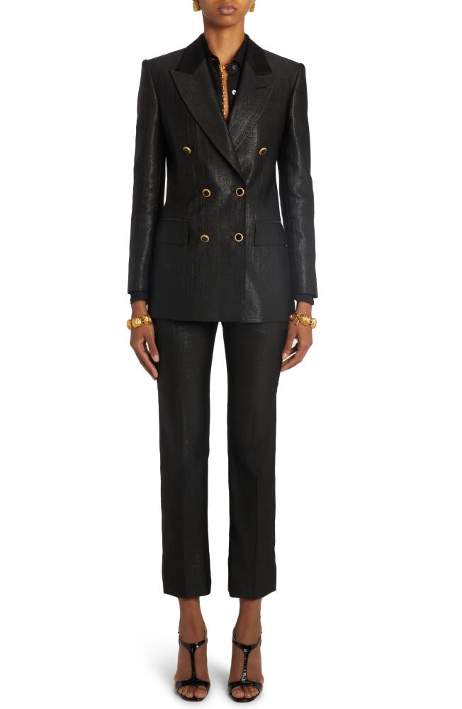 TOM FORD Broken Metallic Double Breasted Blazer in Black Cover