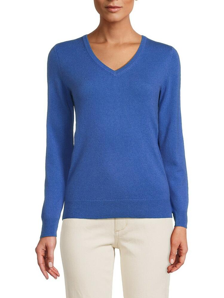 Amicale Women's V Neck Cashmere Sweater - Bright Blue Cover