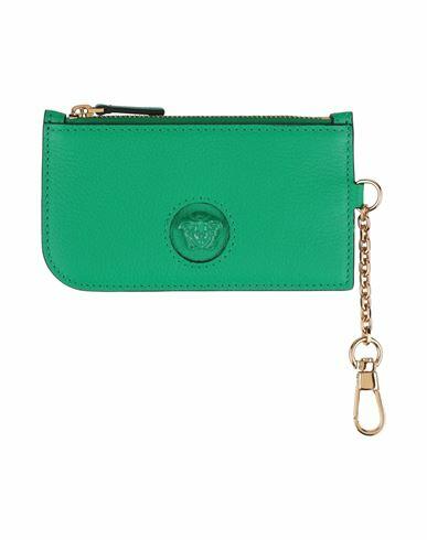 Versace Woman Coin purse Green Leather Cover